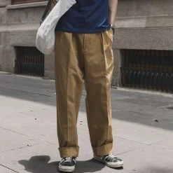 Non Stock 1930s IVY Style Double Pleated Chino Trousers - Yellow BOTTOMS