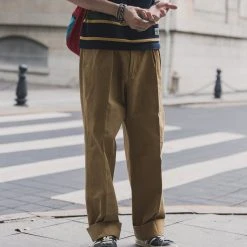 Non Stock 1930s IVY Style Double Pleated Chino Trousers - Yellow BOTTOMS