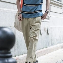 Non Stock BEST SELLERS 1930s IVY Style Double Pleated Chino Trousers - Khaki