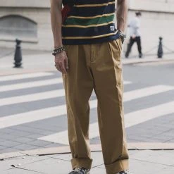 Non Stock 1930s IVY Style Double Pleated Chino Trousers - Yellow BOTTOMS