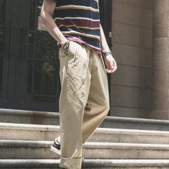 Non Stock BEST SELLERS 1930s IVY Style Double Pleated Chino Trousers - Khaki