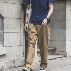 Non Stock 1930s IVY Style Double Pleated Chino Trousers - Yellow BOTTOMS