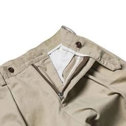 Non Stock BEST SELLERS 1930s IVY Style Double Pleated Chino Trousers - Khaki