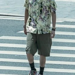 Non Stock Ukiyo-e Tiger & Bamboo Pattern Aloha Shirt - Light Green TOPS