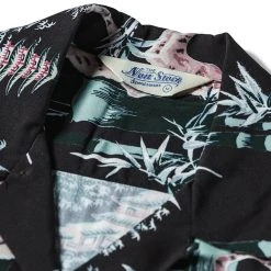 Non Stock Ukiyo-e Tiger & Bamboo Pattern Aloha Shirt - Black