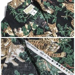 Bronson Lot AS08 Ukiyo-e Tiger & Bambo Pattern Aloha Shirt - Black Back In Stock
