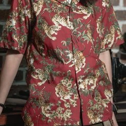 Bronson Lot AS08 Ukiyo-e Tiger & Bambo Pattern Aloha Shirt - Wine Red 14 Bronson Lot AS08 Ukiyo-e Tiger & Bambo Pattern Aloha Shirt - Wine Red