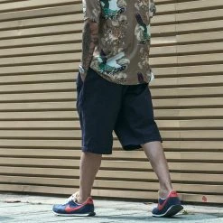 Non Stock Classic Straight Leg Double Pleated Shorts - Navy BOTTOMS