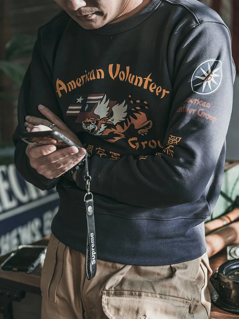 Non Stock Flying Tigers Military Print Sweatshirt - Black TOPS 3 Non Stock Flying Tigers Military Print Sweatshirt - Black TOPS