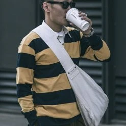 Non Stock TOPS Classic Fit Striped Jersey Rugby Shirt - Yellow And Navy Blue Stripe