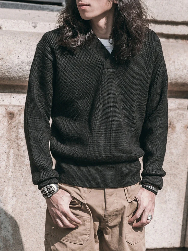 Bronson USAAF Type A-1 V-neck Mechanics Sweater - Black TOPS 6 Bronson USAAF Type A-1 V-neck Mechanics Sweater - Black TOPS