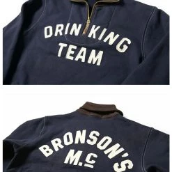 Bronson 1920s Drinking Team Motorcycle Racing Sweatshirt - Navy