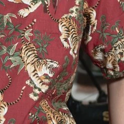 Bronson Lot AS08 Ukiyo-e Tiger & Bambo Pattern Aloha Shirt - Wine Red 13 Bronson Lot AS08 Ukiyo-e Tiger & Bambo Pattern Aloha Shirt - Wine Red