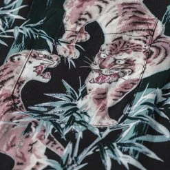 Non Stock Ukiyo-e Tiger & Bamboo Pattern Aloha Shirt - Black