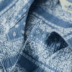 Non Stock Paisley Print Seersucker Open Collar Shirt - Sky Blue TOPS