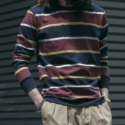 Non Stock TOPS 10 Oz Striped Long Sleeve Crewneck T-Shirt