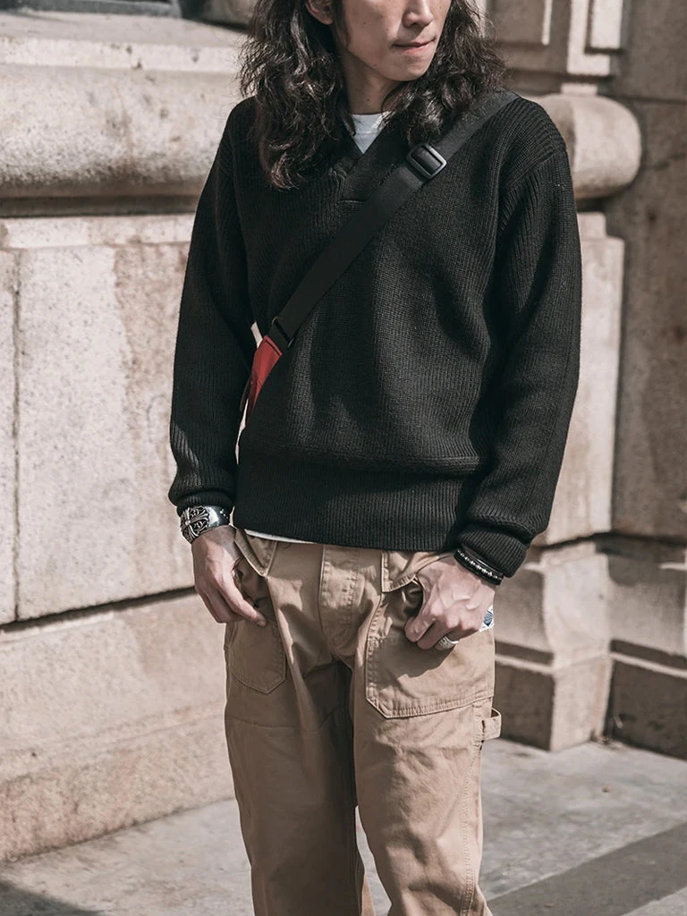 Bronson USAAF Type A-1 V-neck Mechanics Sweater - Black TOPS 7 Bronson USAAF Type A-1 V-neck Mechanics Sweater - Black TOPS