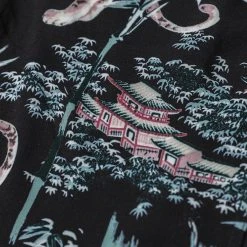 Non Stock Ukiyo-e Tiger & Bamboo Pattern Aloha Shirt - Black