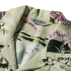 Non Stock Ukiyo-e Tiger & Bamboo Pattern Aloha Shirt - Light Green TOPS