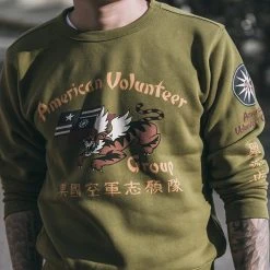Non Stock Flying Tigers Military Print Sweatshirt - Olive