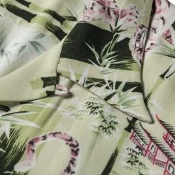 Non Stock Ukiyo-e Tiger & Bamboo Pattern Aloha Shirt - Light Green TOPS