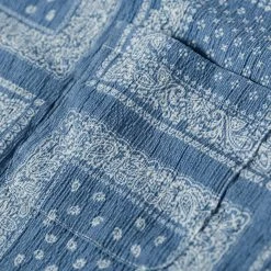 Non Stock Paisley Print Seersucker Open Collar Shirt - Sky Blue TOPS