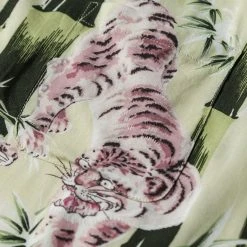 Non Stock Ukiyo-e Tiger & Bamboo Pattern Aloha Shirt - Light Green TOPS
