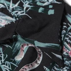 Non Stock Ukiyo-e Tiger & Bamboo Pattern Aloha Shirt - Black