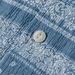 Non Stock Paisley Print Seersucker Open Collar Shirt - Sky Blue TOPS