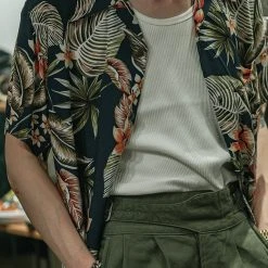 Non Stock Plants & Flowers Pattern Aloha Shirt - Navy