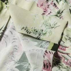 Non Stock Ukiyo-e Tiger & Bamboo Pattern Aloha Shirt - Light Green TOPS