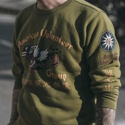 Non Stock Flying Tigers Military Print Sweatshirt - Olive 16 Non Stock Flying Tigers Military Print Sweatshirt - Olive