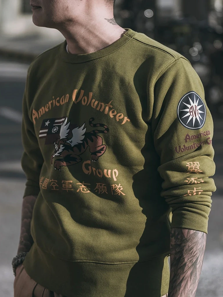 Non Stock Flying Tigers Military Print Sweatshirt - Olive 3 Non Stock Flying Tigers Military Print Sweatshirt - Olive