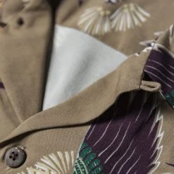 Non Stock Ukiyo-e Tiger & Crane Pattern Aloha Shirt - Khaiki