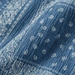 Non Stock Paisley Print Seersucker Open Collar Shirt - Sky Blue TOPS