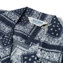 Non Stock Paisley Print Seersucker Open Collar Shirt - Navy