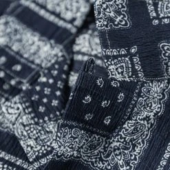 Non Stock Paisley Print Seersucker Open Collar Shirt - Navy