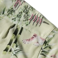 Non Stock Ukiyo-e Tiger & Bamboo Pattern Aloha Shirt - Light Green TOPS