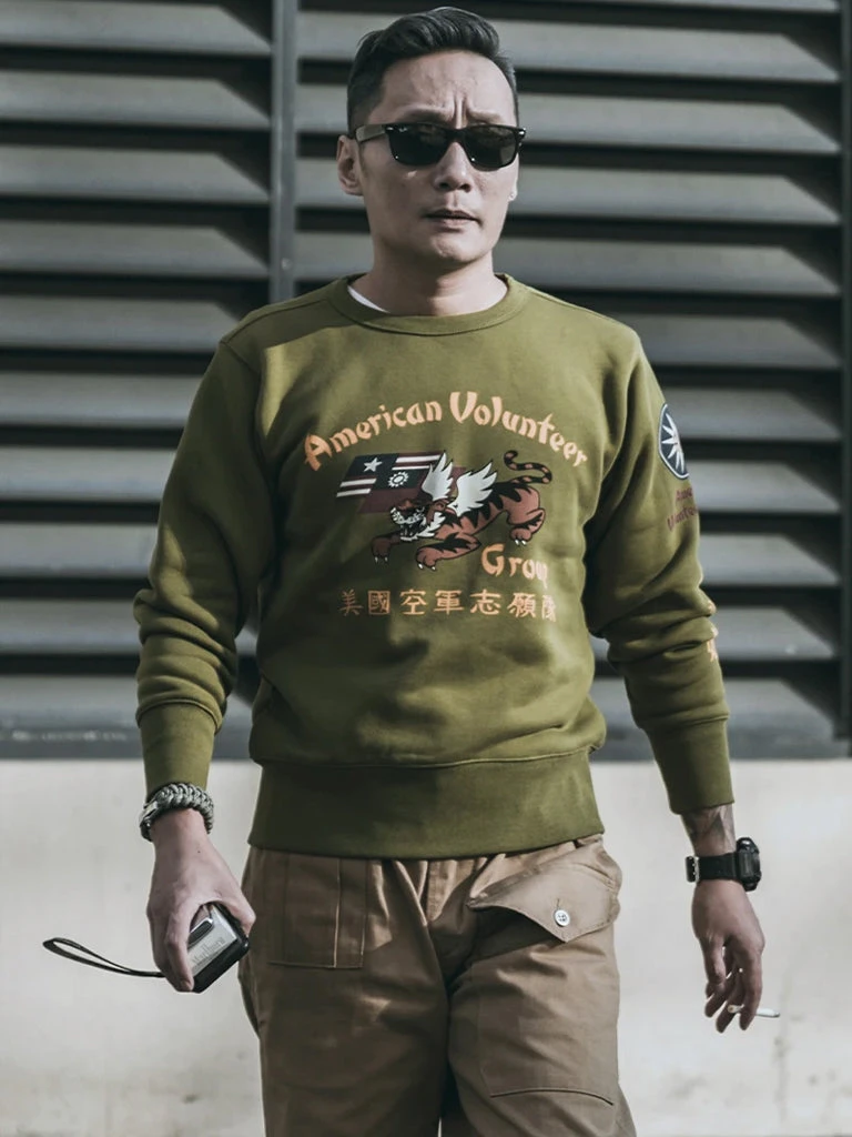 Non Stock Flying Tigers Military Print Sweatshirt - Olive 5 Non Stock Flying Tigers Military Print Sweatshirt - Olive