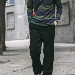 Non Stock Classic Fit Striped Jersey Rugby Shirt - Blackish Green Ivy Stripe TOPS