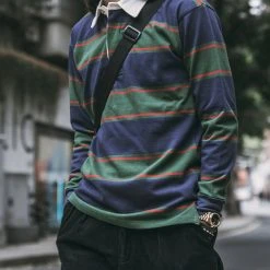 Non Stock Classic Fit Striped Jersey Rugby Shirt - Blackish Green Ivy Stripe TOPS