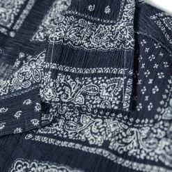 Non Stock Paisley Print Seersucker Open Collar Shirt - Navy