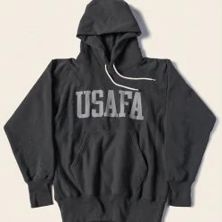 Non Stock TOPS 1970s USAFA 18 Oz Reverse Weave Hoodie - Black
