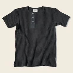 Bronson 11 Oz Vintage Ribbed Cotton Henley T-Shirt - Black