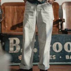 Bronson NEW ARRIVALS Lot 952 HBT Striped Mechanic Pants - White