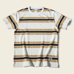 Non Stock 9.8 Oz IVY Style Striped T-Shirt - Maize/Blue TOPS