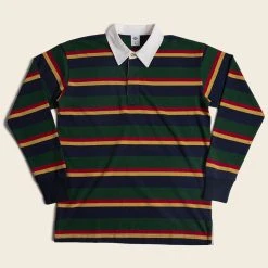 Non Stock Classic Fit Striped Jersey Rugby Shirt - Green Ivy Stripe TOPS