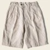 Non Stock Loose Double Pleated Striped 10.5 Oz Linen Shorts
