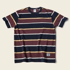 Non Stock 9.8 Oz IVY Style Striped T-Shirt - Burgundy Red/Navy TOPS