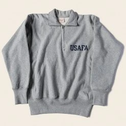 Non Stock 1950s USAFA Reverse Weave Half-Zip Sweatshirt - Gray NEW ARRIVALS